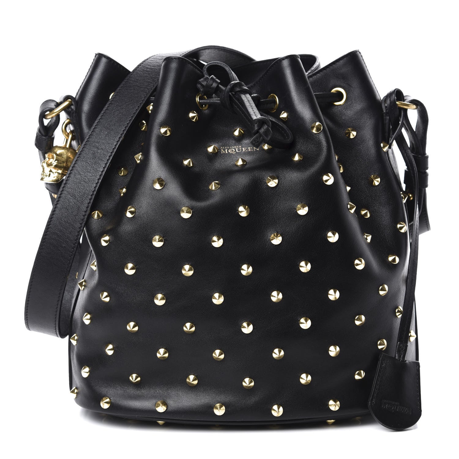 Alexander McQueen Calfskin Studded Padlock Bucket Bag Black 1 of 10