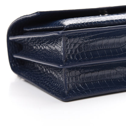Saint Laurent Calfskin Crocodile Embossed Medium Monogram Sunset Navy 8 of 10