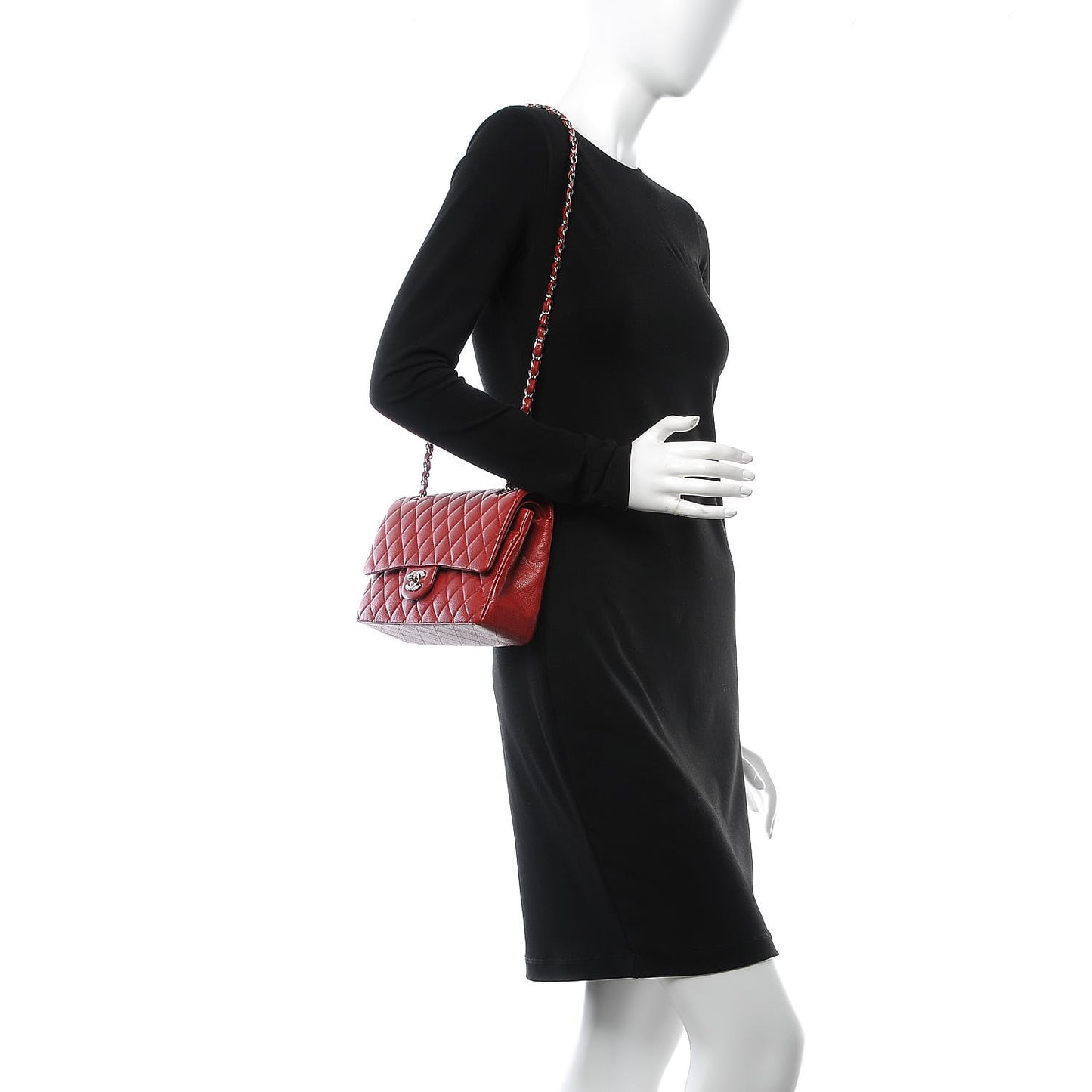 Caviar Quilted Medium Double Flap Dark Red