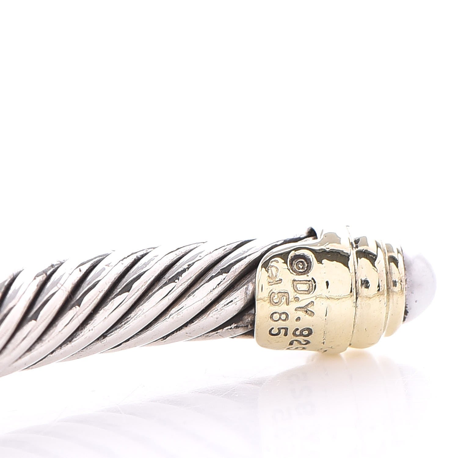 David Yurman Sterling Silver 14K Yellow Gold Pearl 5mm Cable Classics Petite Color Bracelet 4 of 5