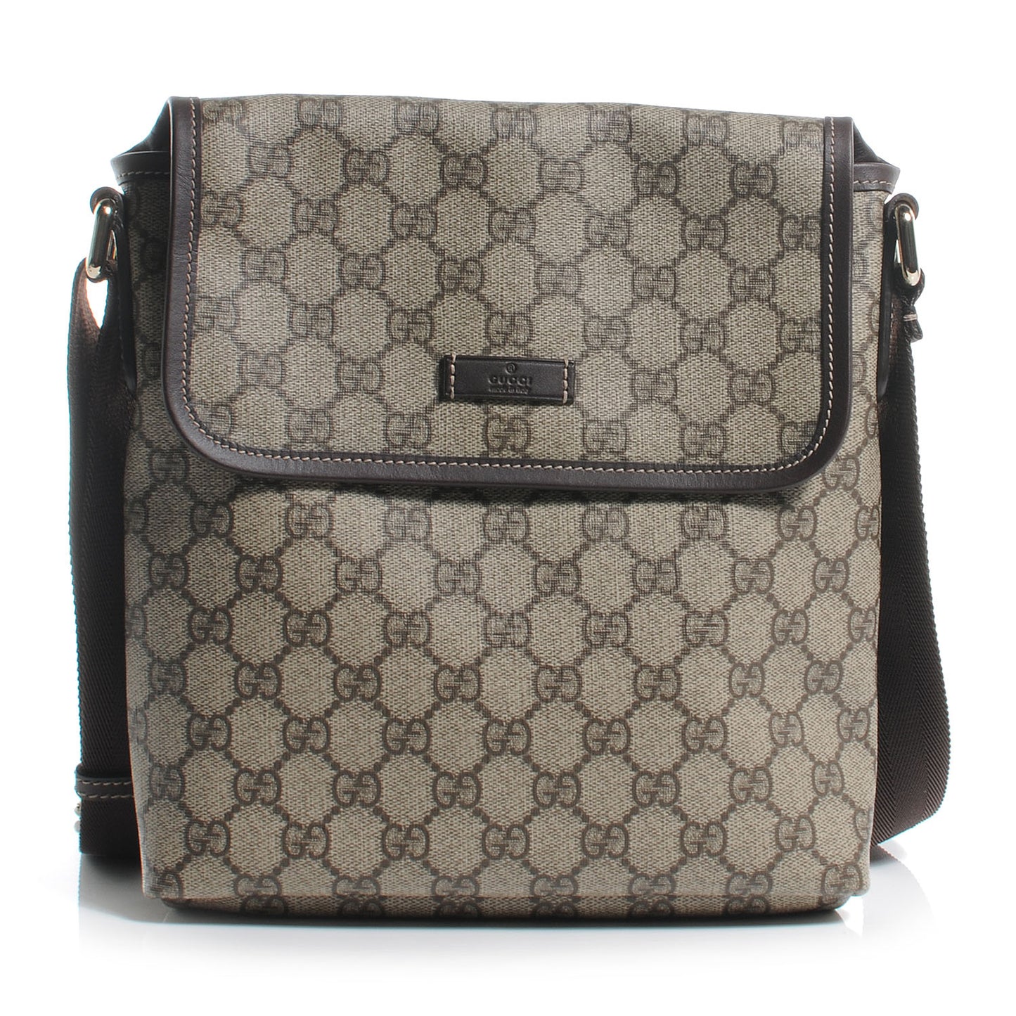 GG Supreme Monogram Selleria Calfskin Small Flap Messenger Bag Beige Ebony Cocoa Dark Chocolate