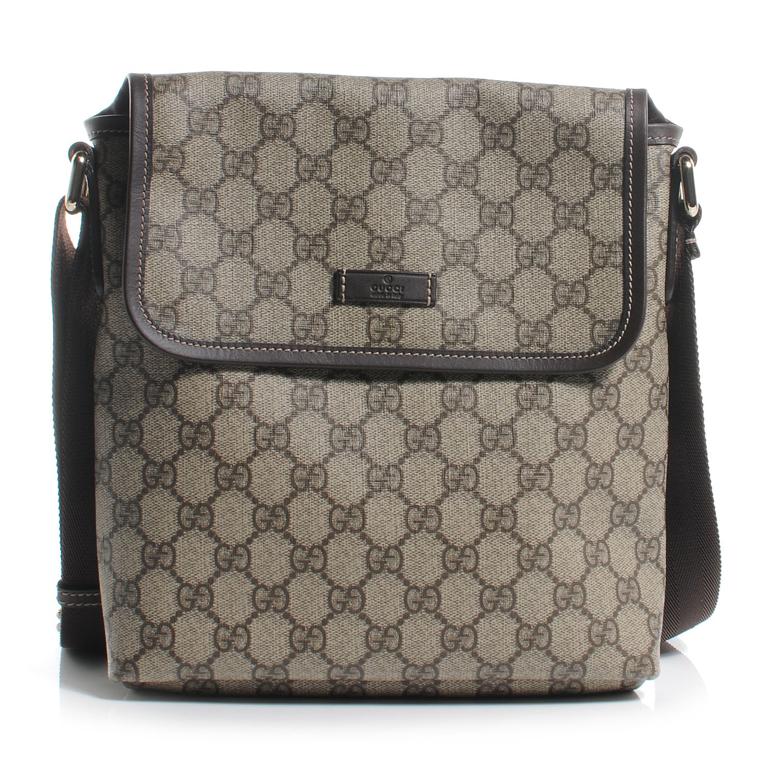 Gucci GG Supreme Monogram Selleria Calfskin Small Flap Messenger Bag Beige Ebony Cocoa Dark Chocolate 1 of 7