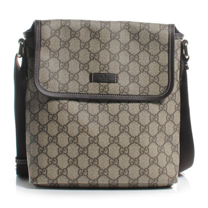 Gucci GG Supreme Monogram Selleria Calfskin Small Flap Messenger Bag Beige Ebony Cocoa Dark Chocolate 1 of 7