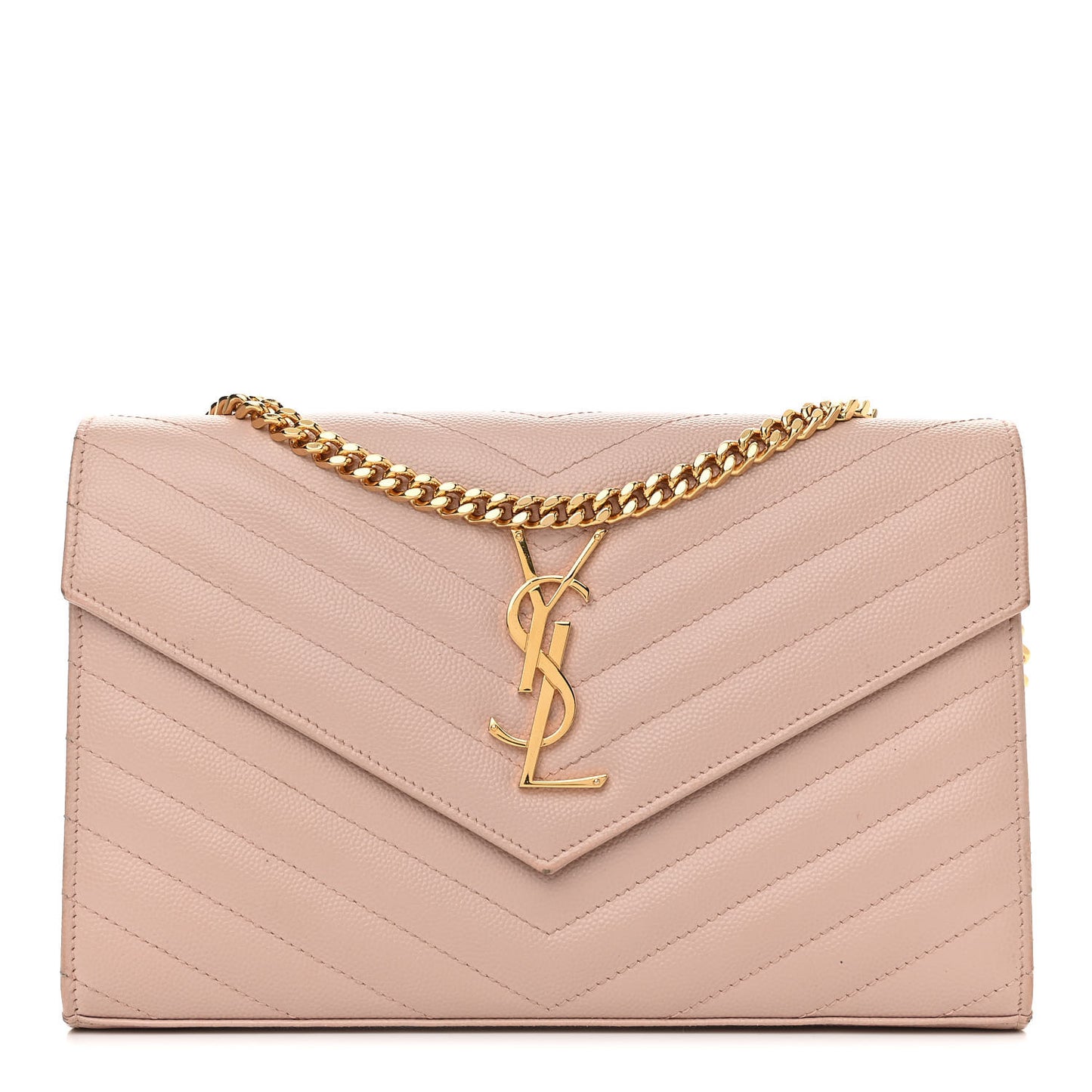 Grain De Poudre Matelasse Chevron Monogram Chain Wallet Pale Blush