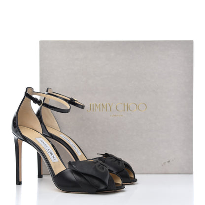 Jimmy Choo Shiny Calfskin Bow Sandals 37.5 Black 13 of 13