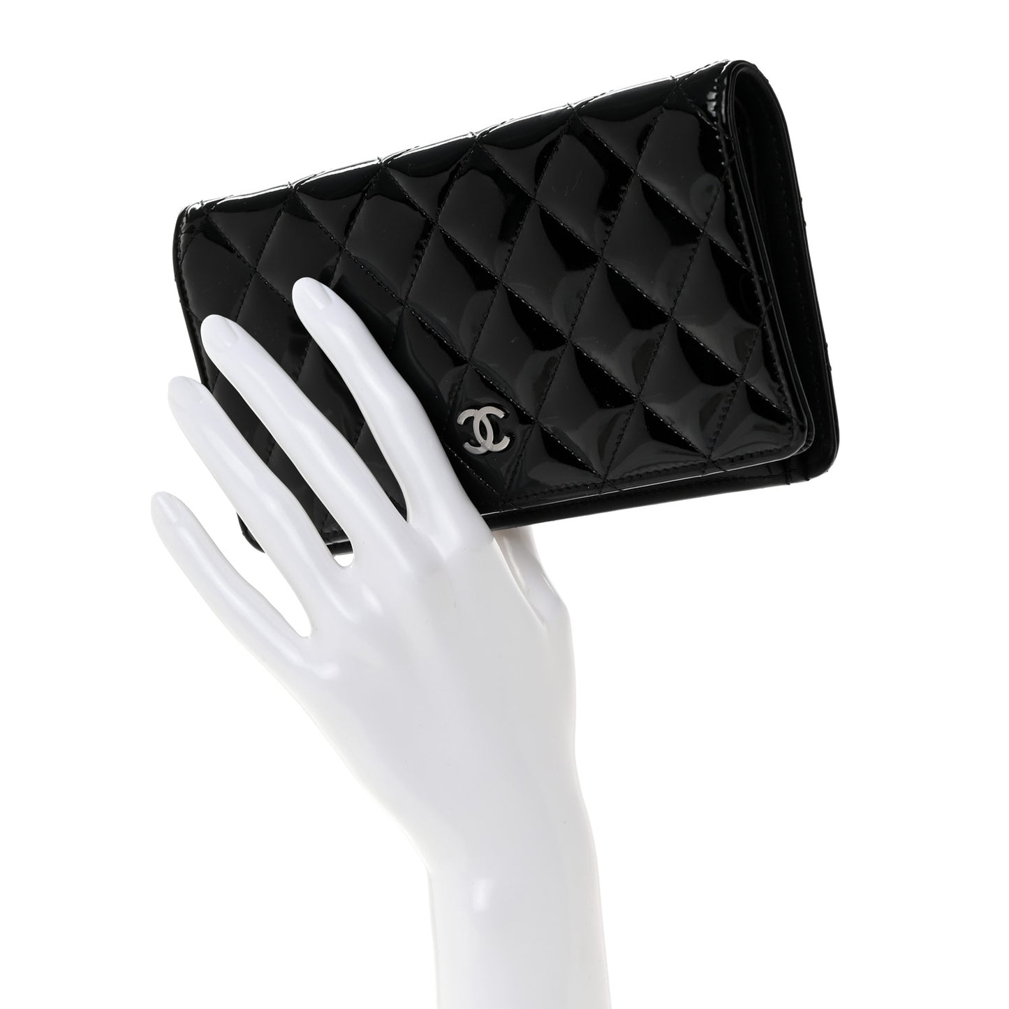 Patent Calfskin Quilted Yen Wallet Black Black