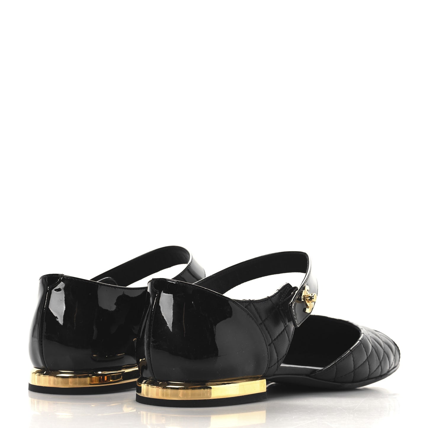 Patent Lambskin Quilted Cap Toe Ballerina Flats 41.5 Black