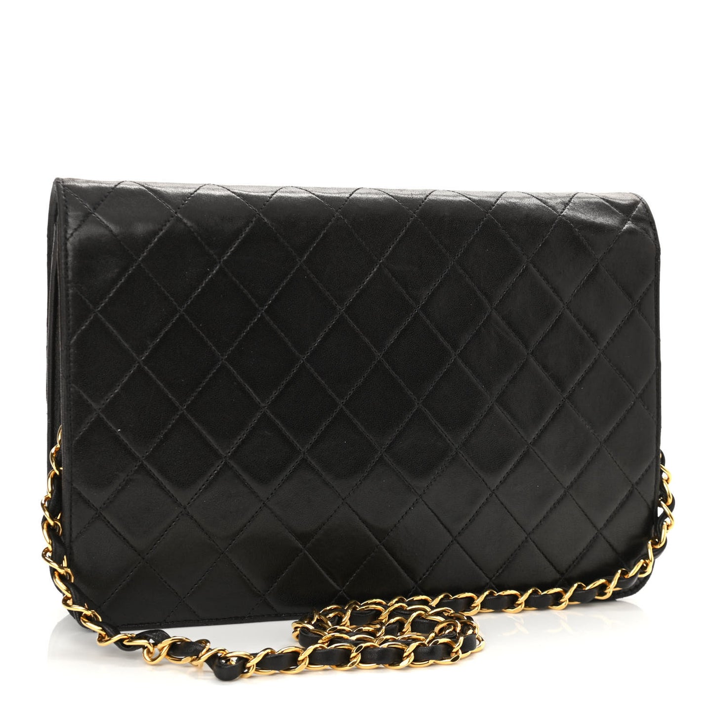 Lambskin Quilted Clutch With Chain Flap Black