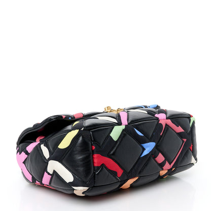 Chanel Lambskin Printed Fabric Medium Chanel 19 Flap Black Multicolor 4 of 10