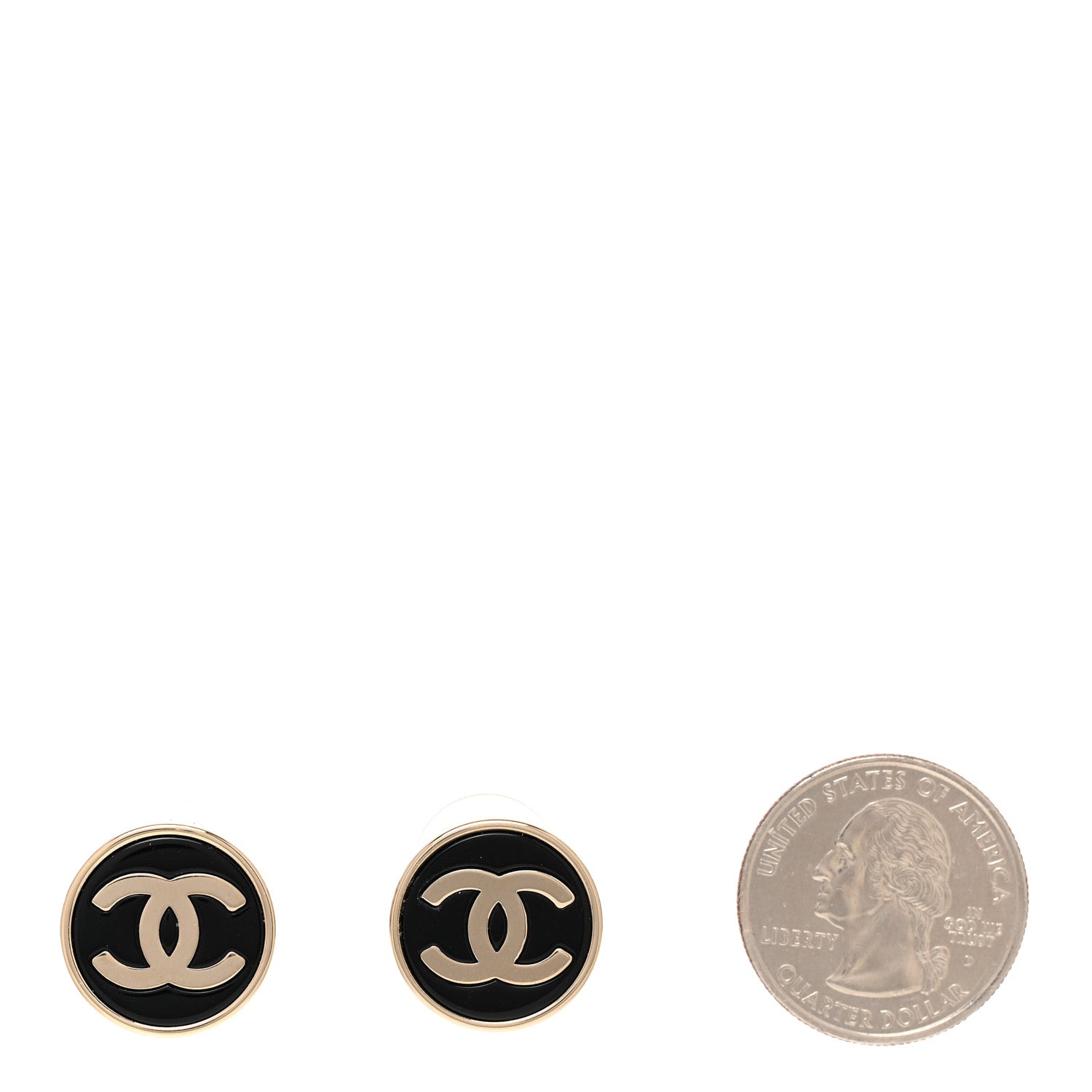 Chanel Metal Enamel CC Round Earrings Gold Black 2 of 5