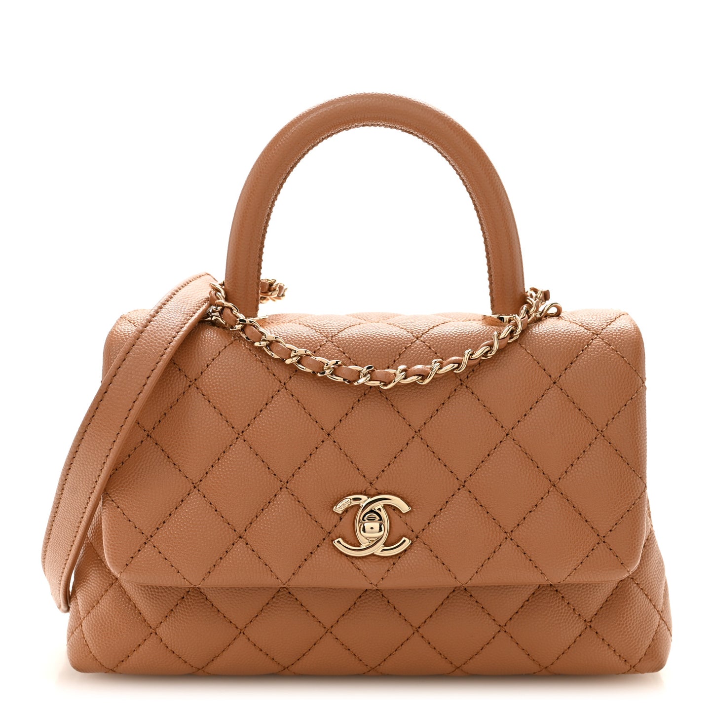 Caviar Quilted Mini Coco Handle Flap Brown
