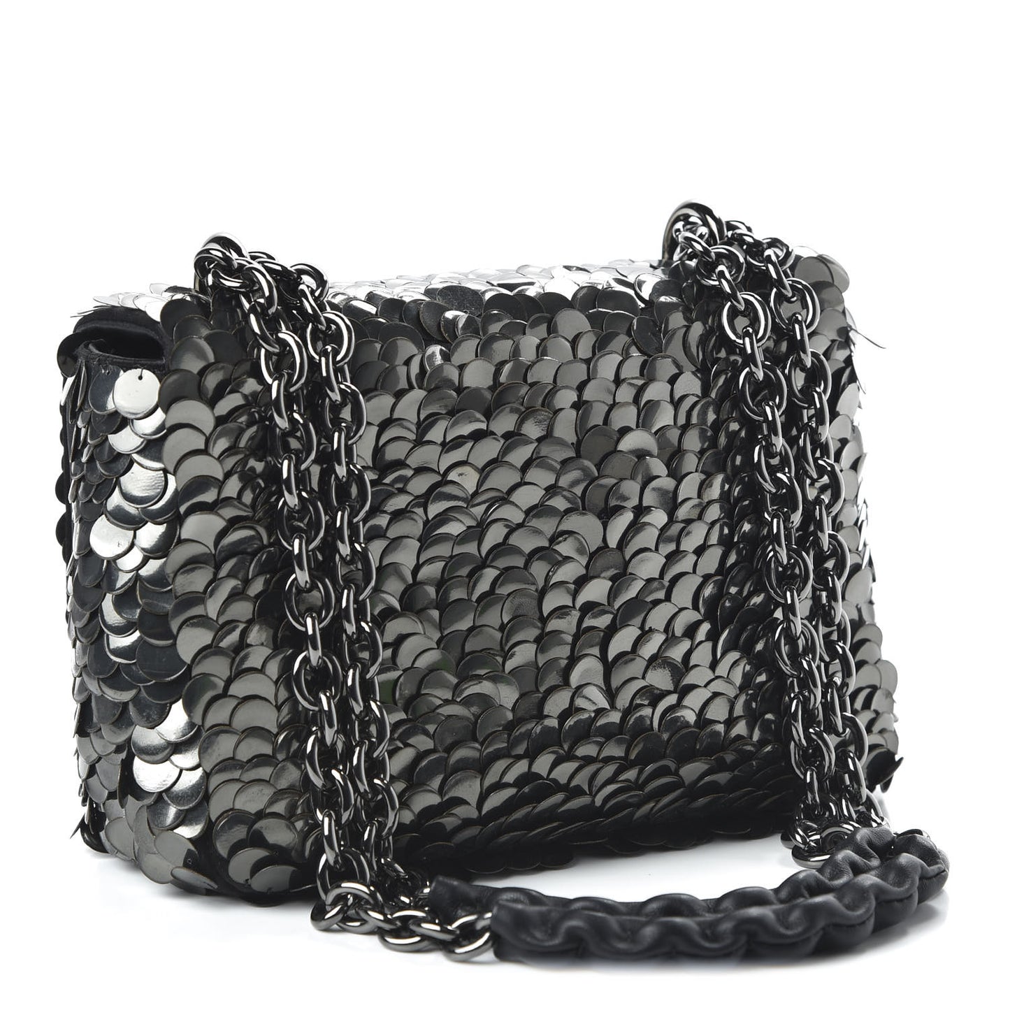 Paillette Embellished Large Natalia Chain Bag Dark Silver Black