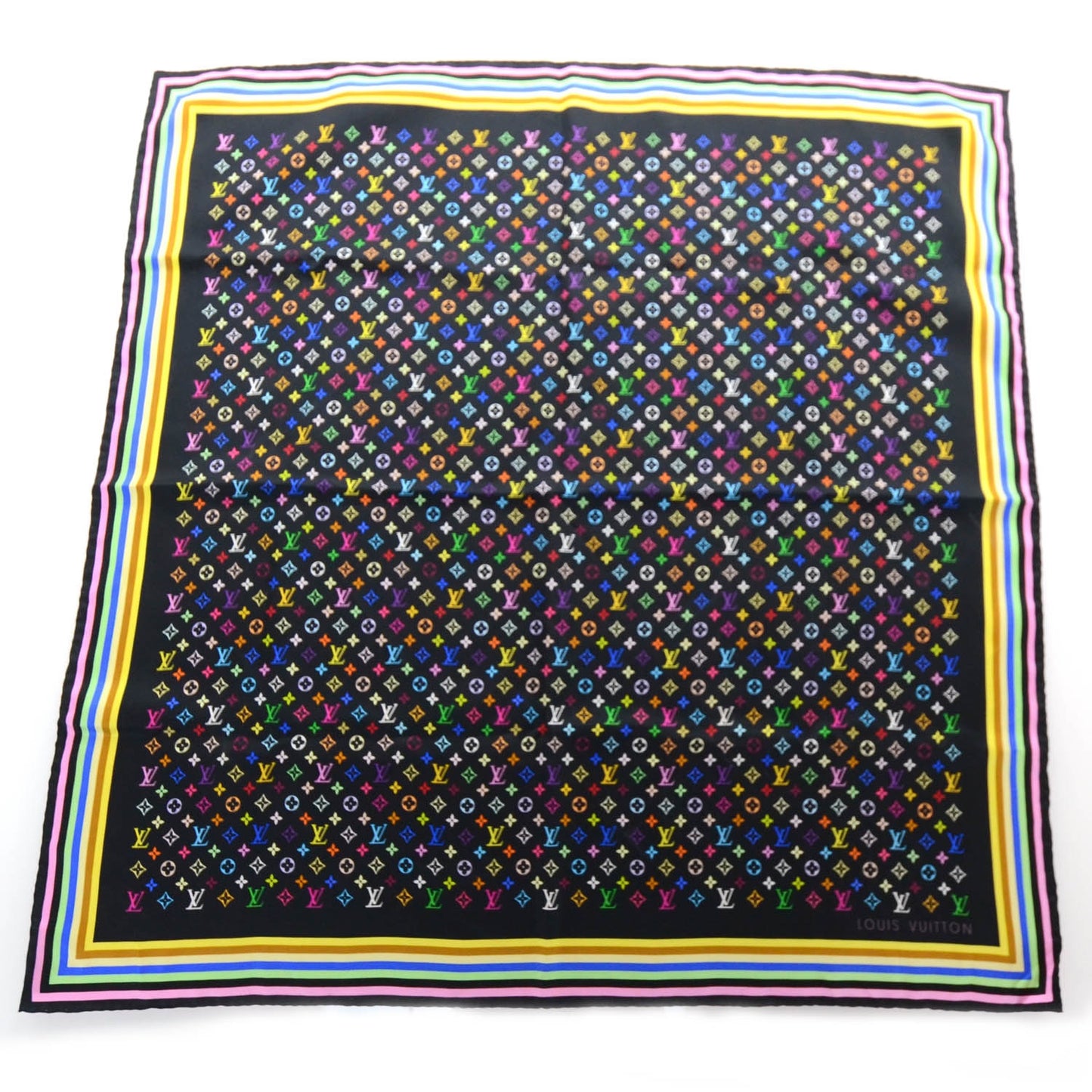 Silk Monogram Multicolor Square Scarf Black