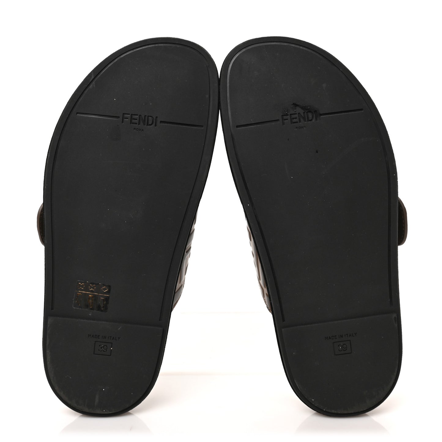Calfskin FF Embossed Pearland Slide Sandals 39 Tobacco Moro
