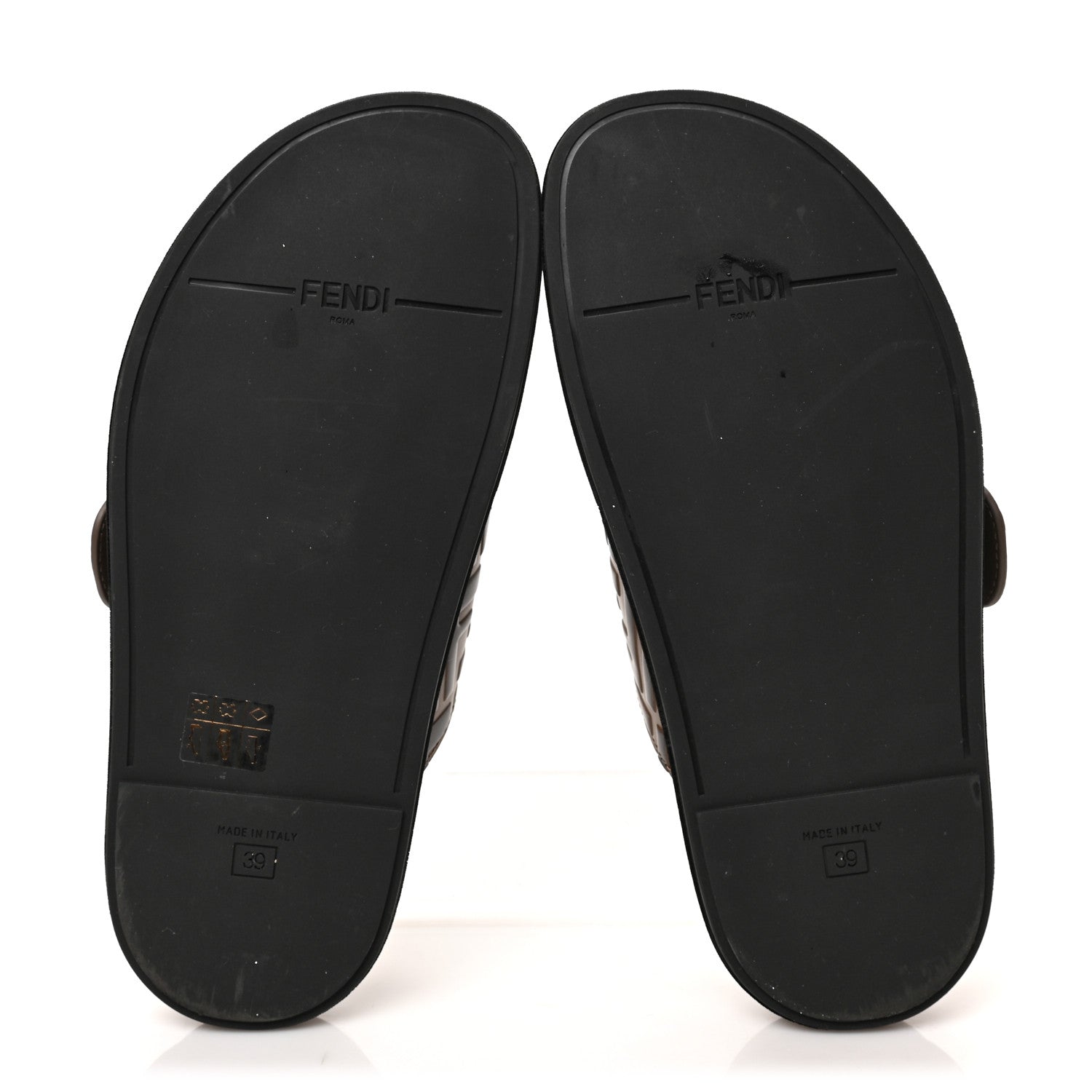 Fendi Calfskin FF Embossed Pearland Slide Sandals 39 Tobacco Moro 6 of 6
