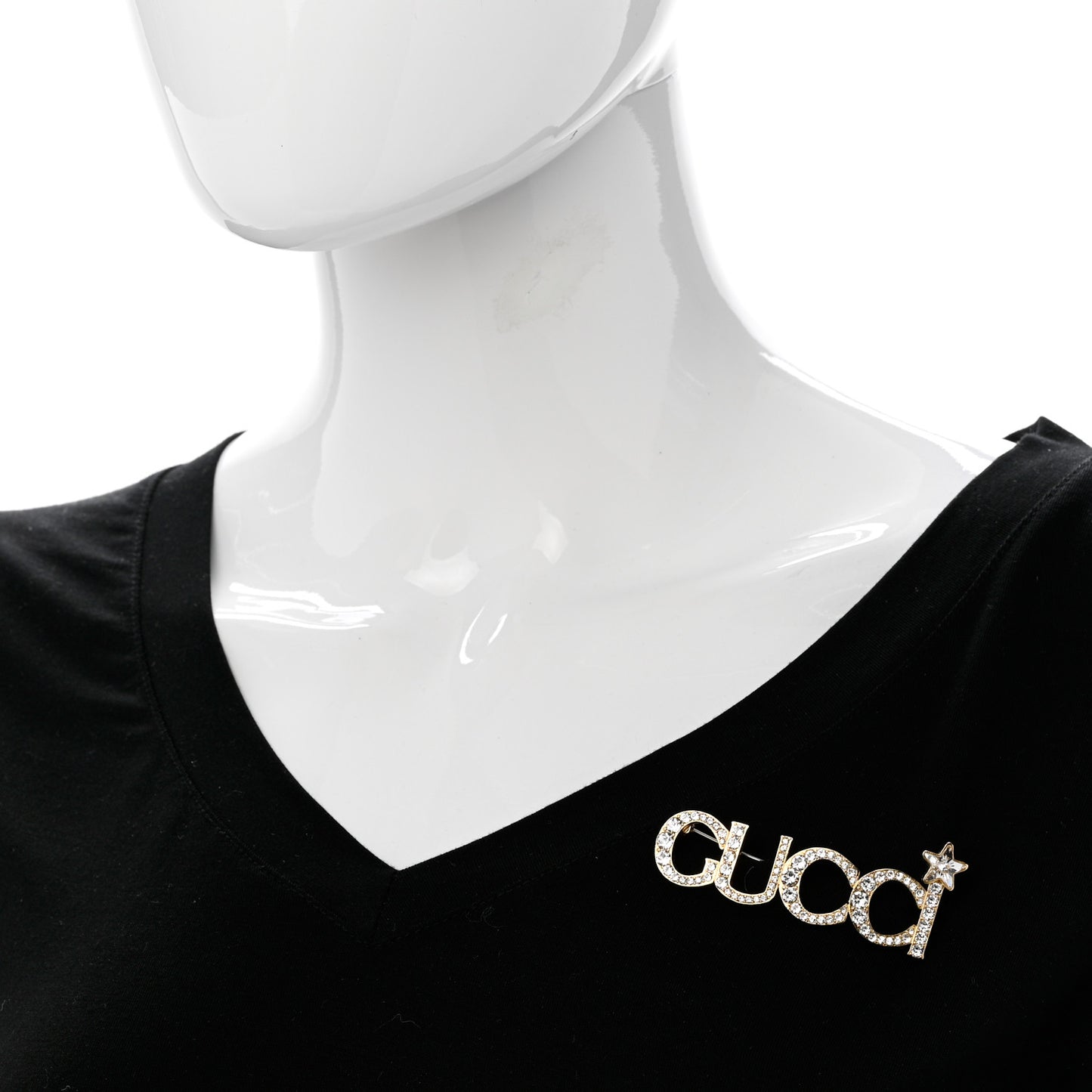 Metal Crystal Gucci Brooch Gold