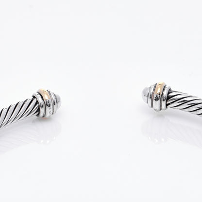 David Yurman Sterling Silver 18K Yellow Gold 4mm Cable Classics Bracelet 6 of 7