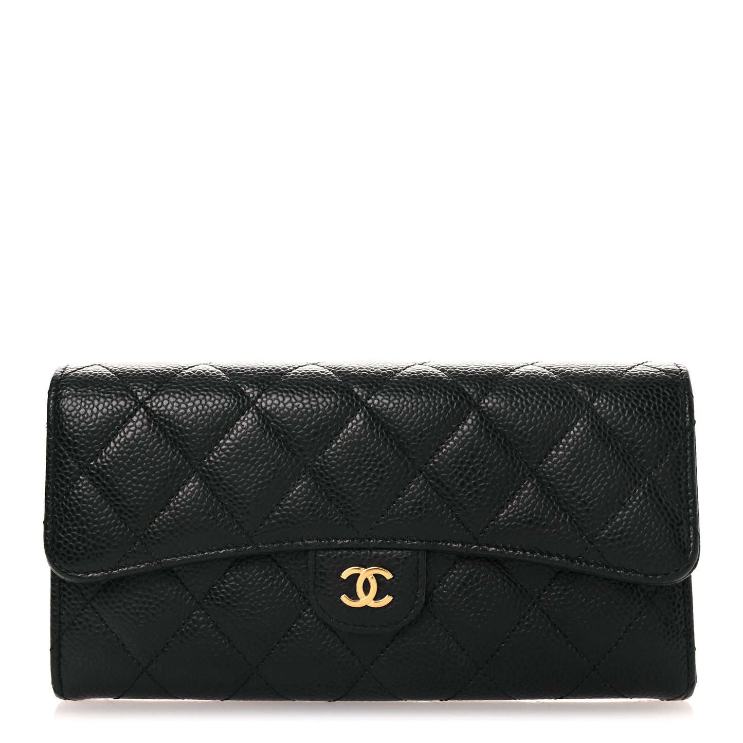 Caviar Quilted Large Gusset Flap Wallet Black