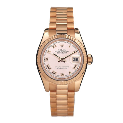 Rolex 18K Everose Gold 26mm Oyster Perpetual Datejust President Watch Champagne Roman 179175 1 of 6