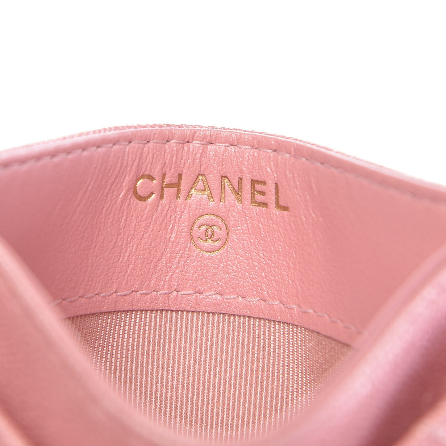 Iridescent Caviar Quilted Card Holder Pink
