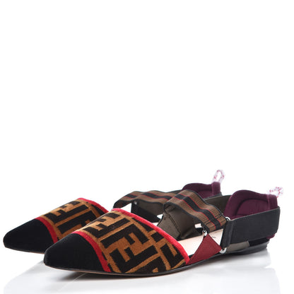 Fendi Velvet FF Colibri Slingback Ballerina Flats 39 Tobacco Black Red 3 of 8