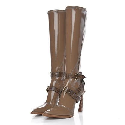 Fendi Glossy Neoprene Glazed Fabric FF FFrame Boots 36.5 Tortora Tobacco Moro 3 of 7