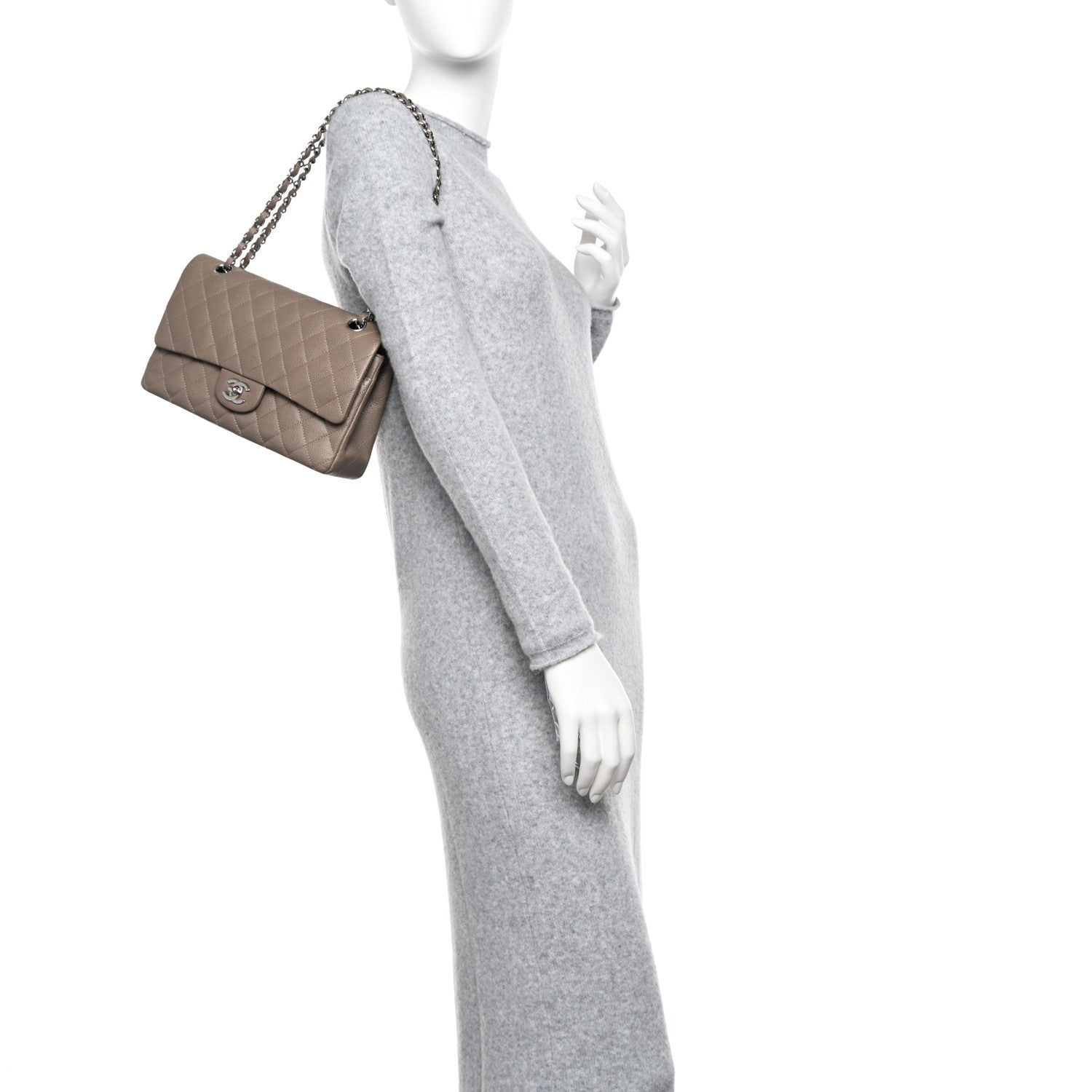 Chanel Caviar Quilted Medium Double Flap Grey 2 of 12