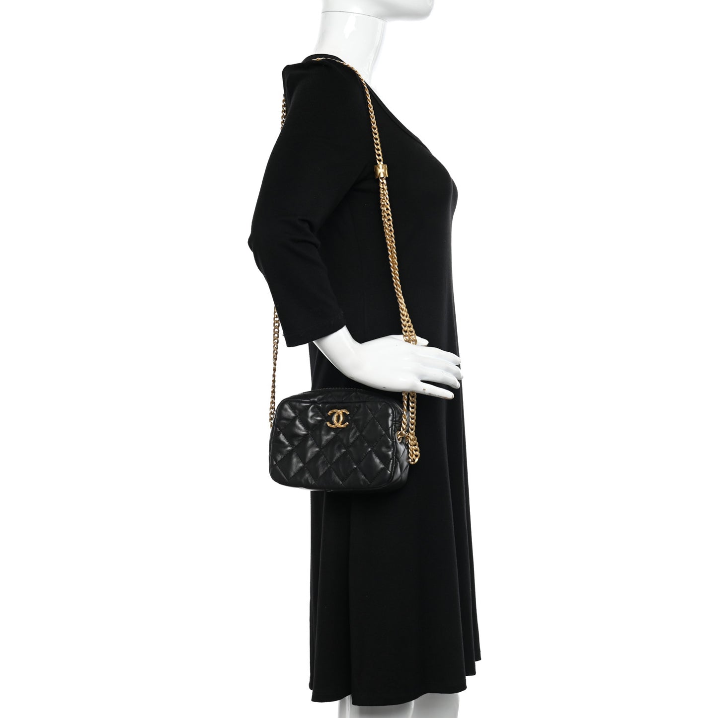 Lambskin Quilted Mini Pillow Crush Camera Case Black