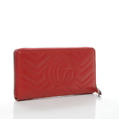 Gucci Calfskin Matelasse GG Marmont Zip Around Organizer Wallet Hibiscus Red 3 of 7