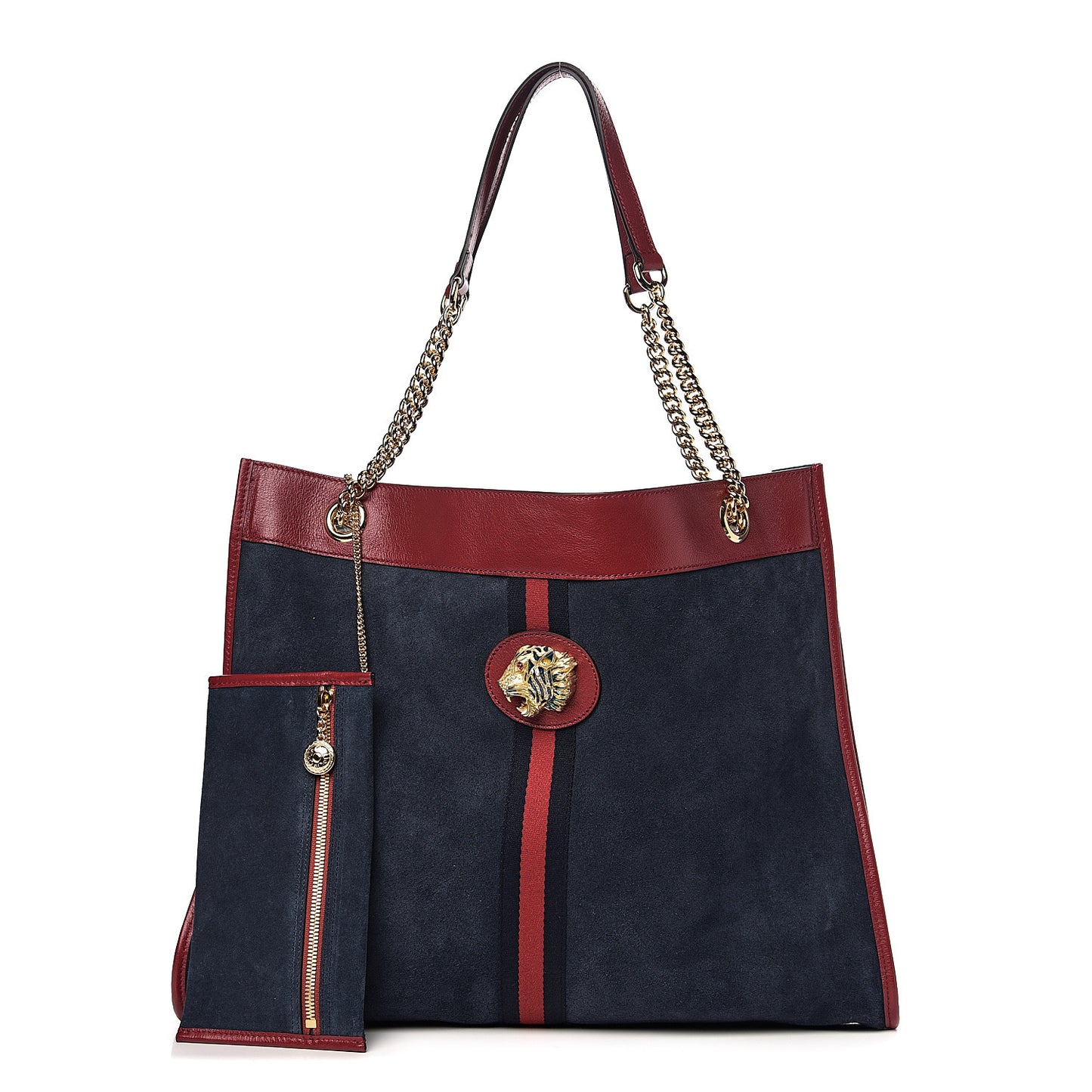 Suede Calfskin Large Rajah Chain Tote New Blue Romantic Cherry