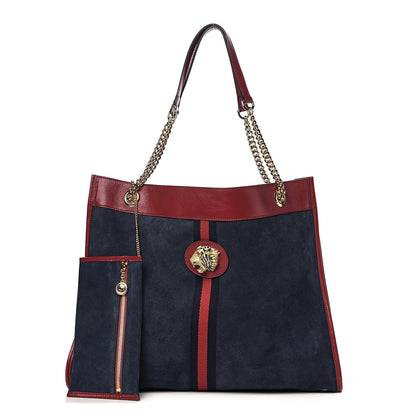 Gucci Suede Calfskin Large Rajah Chain Tote New Blue Romantic Cherry 1 of 9