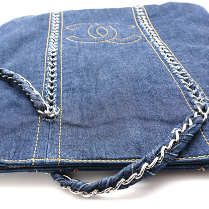 Chanel Denim Quilted Luxe Ligne Tote Blue 11 of 12