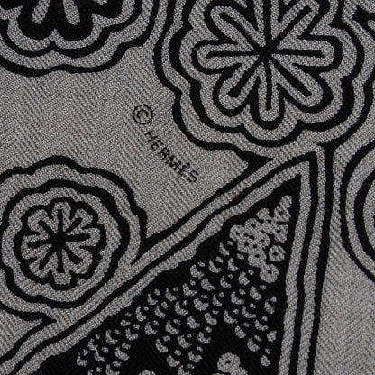 Hermes Cashmere Silk L'Arbre Du Vent Shawl 140 Naturel Noir 7 of 9