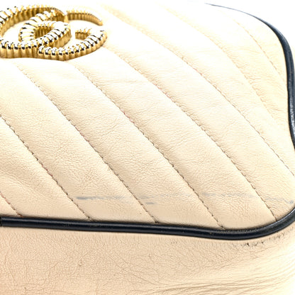 Gucci Vintage Effect Calfskin Matelasse Diagonal Small Torchon GG Marmont Chain Shoulder Bag Mystic White Blue Agata 15 of 21