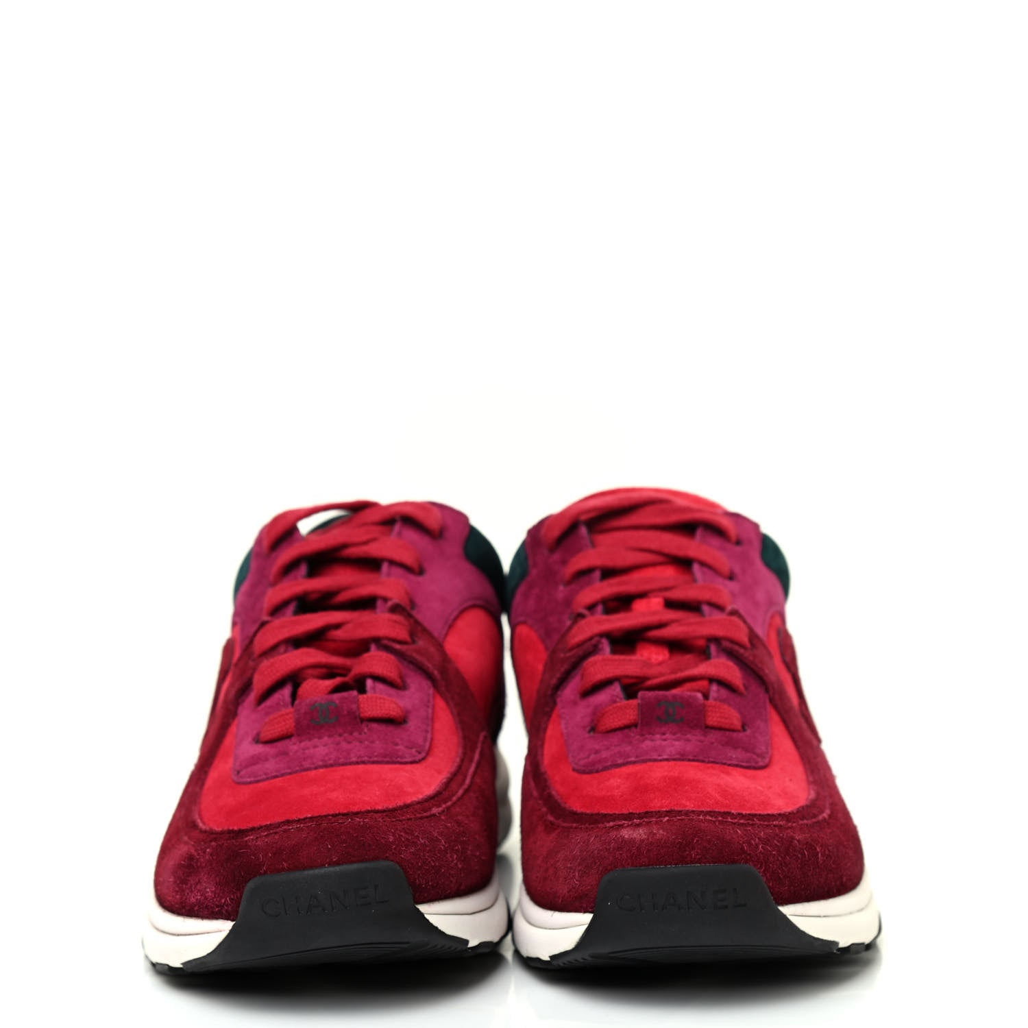 Chanel Suede Calfskin CC Sneakers 38 Burgundy Red 2 of 4