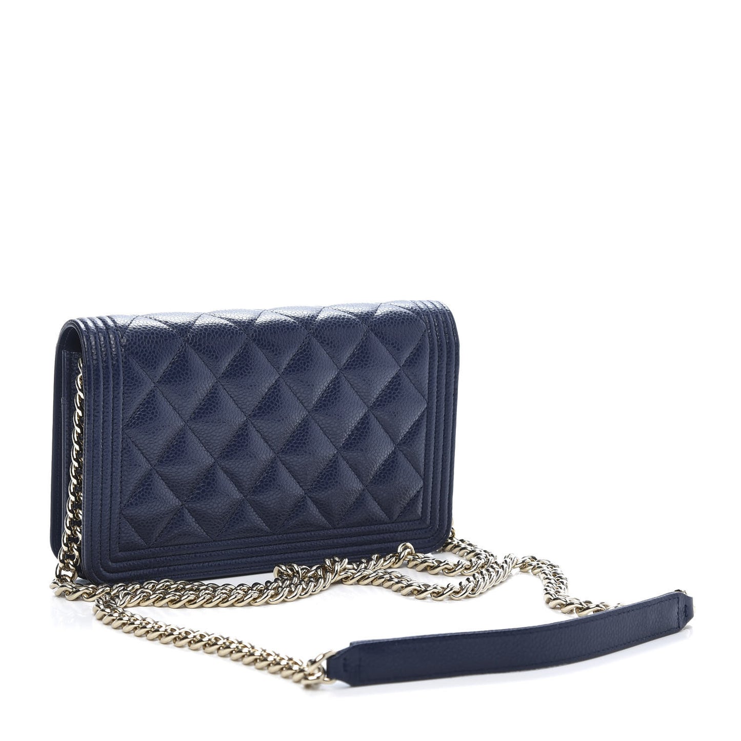 Caviar Quilted Boy Wallet On Chain WOC Navy