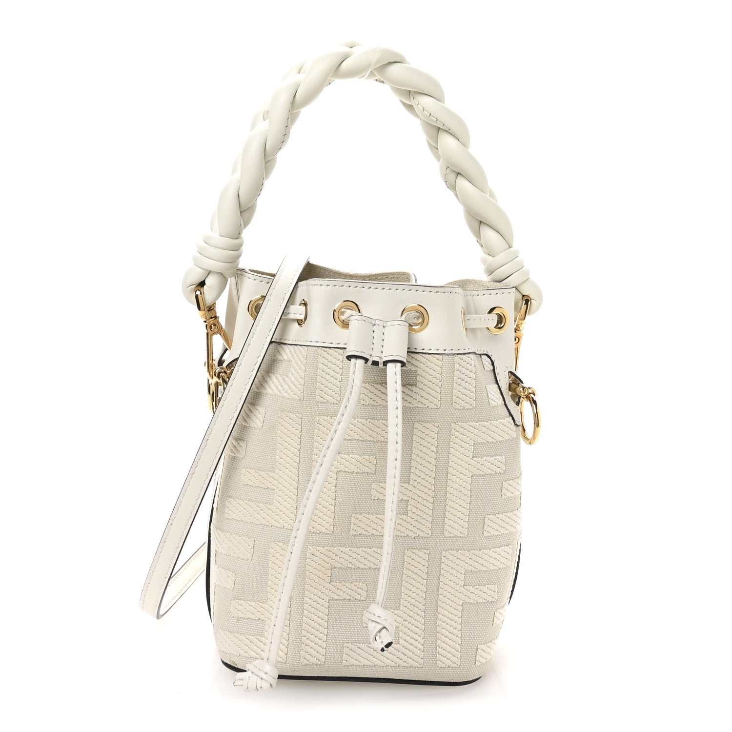 Fendi Canvas Nappa F is Fendi FF Embroidered Mini Mon Tresor Bucket Bag White Ice 1 of 11