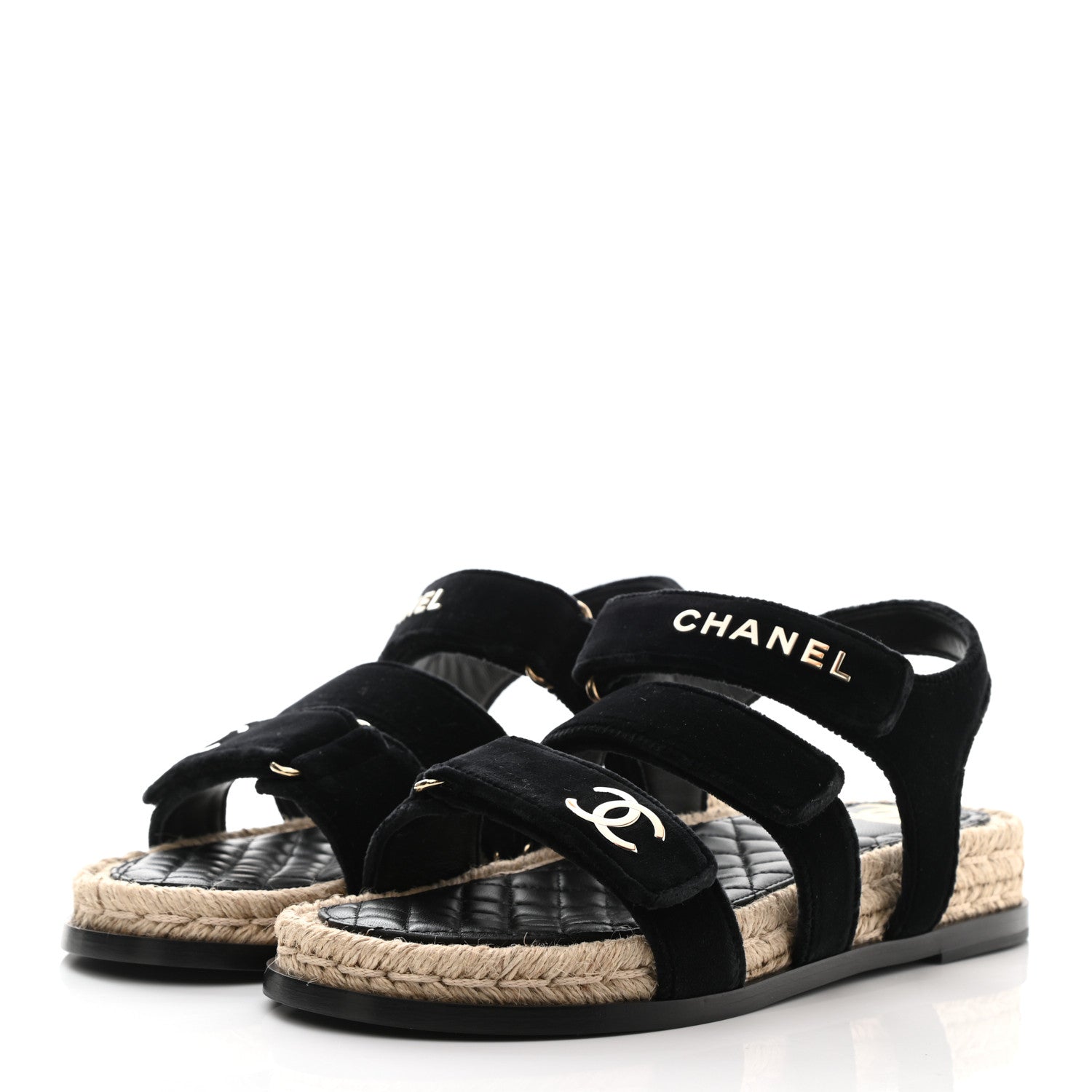 Chanel Velvet Lambskin CC Flat Sandals 39 Black 3 of 9