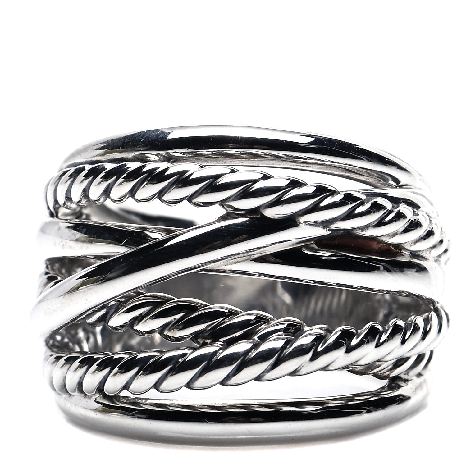 David Yurman Sterling Silver 18mm Wide Crossover Cable Ring 51 5.75 1 of 4