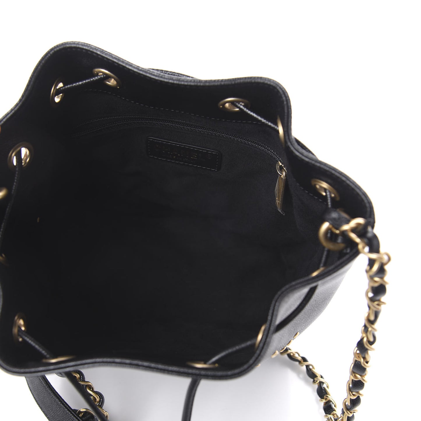 Caviar Deauville Drawstring Bucket Bag Black