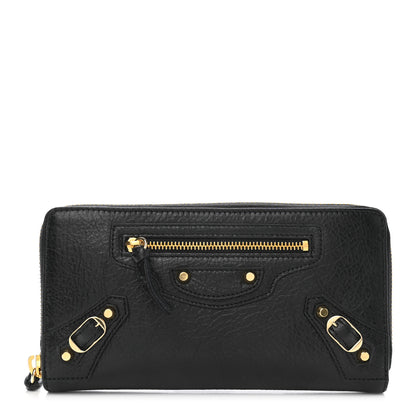 Balenciaga Agneau Classic Gold Hardware Continental Zip Around Wallet Black 1 of 9