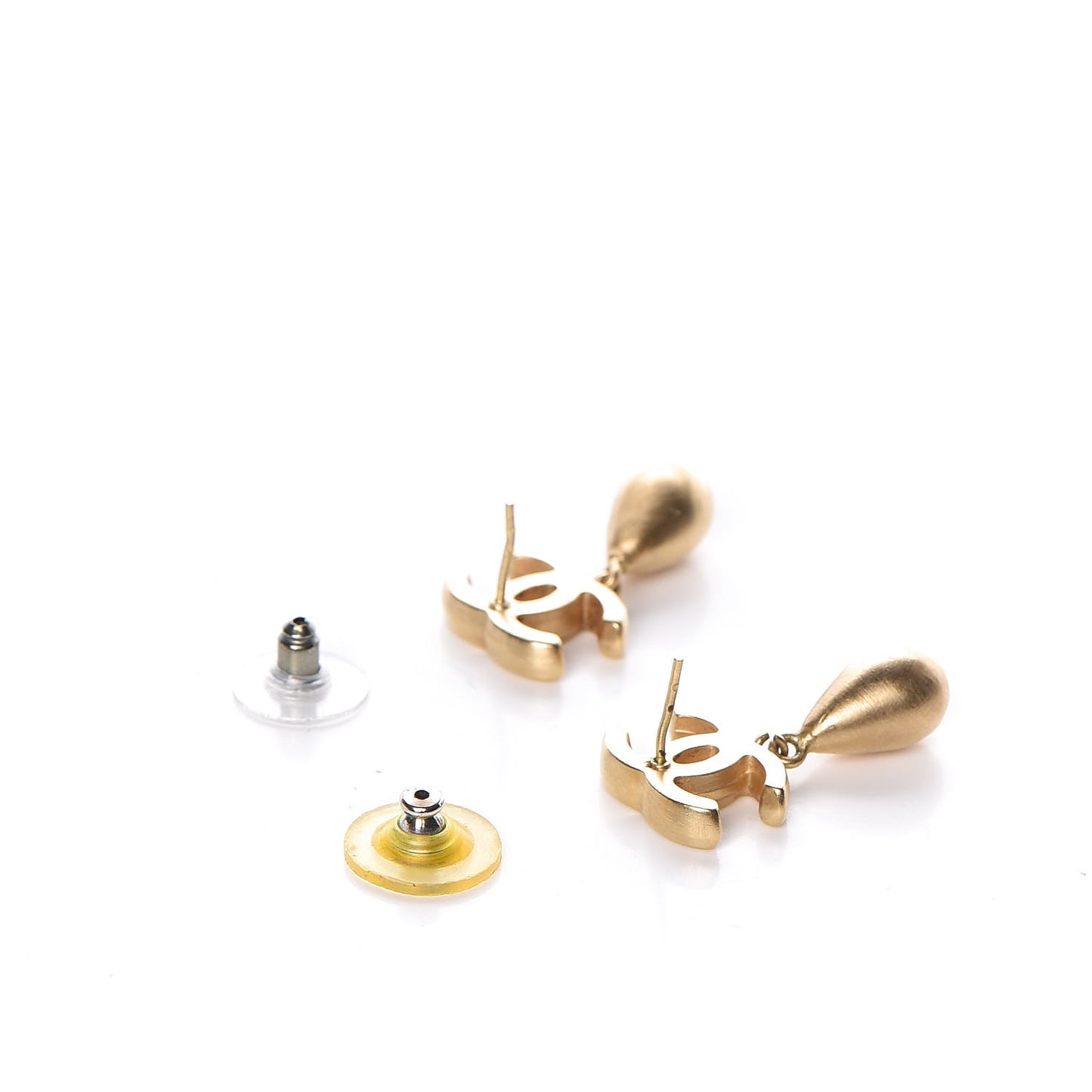 Brushed Metal CC Drop Earrings Gold