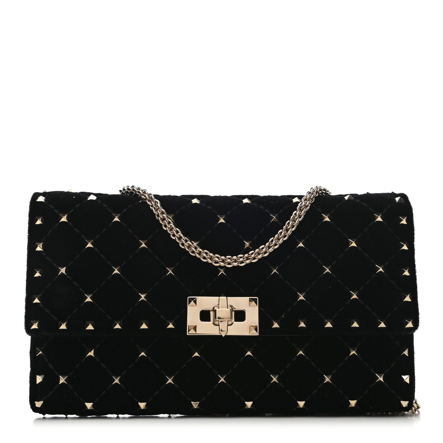 Valentino Garavani Velvet Rockstud Spike Wallet on Chain Black 1 of 9