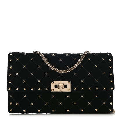 Valentino Garavani Velvet Rockstud Spike Wallet on Chain Black 1 of 9