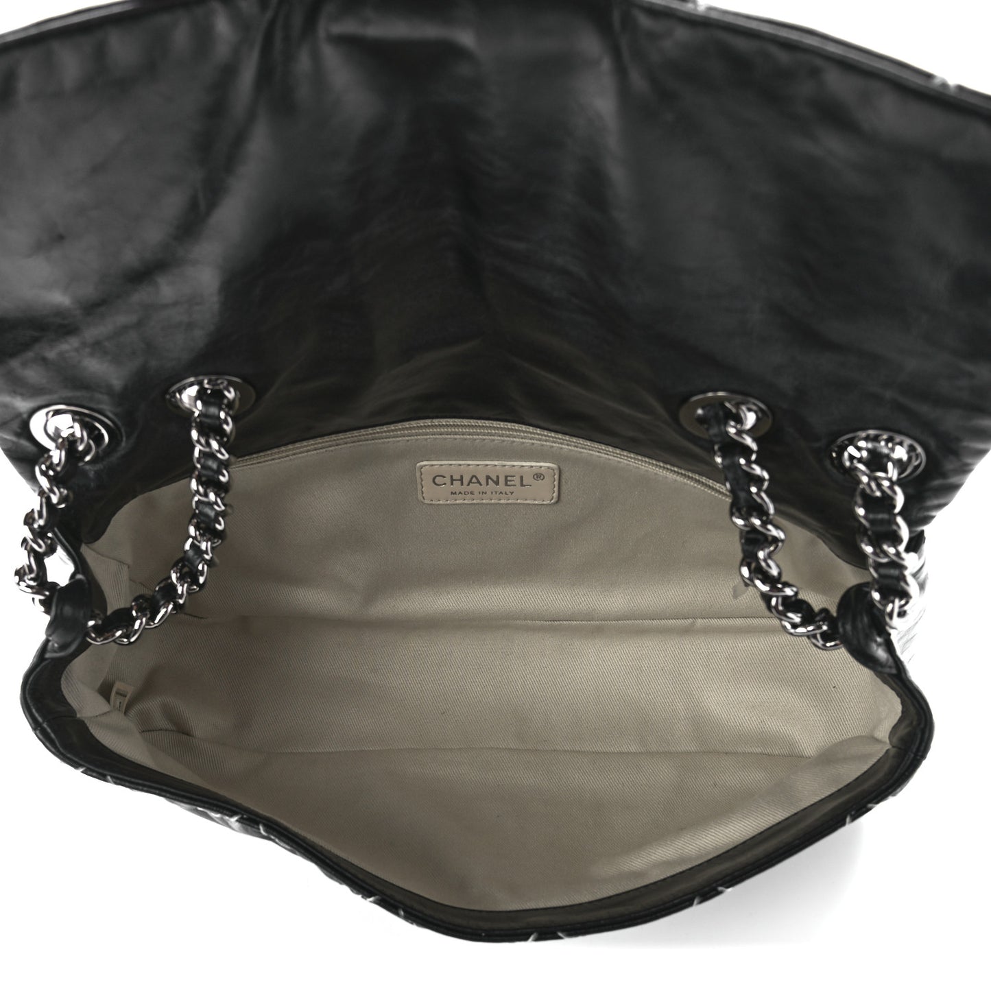 Glazed Goatskin Double Contrast Stitch Flap Black