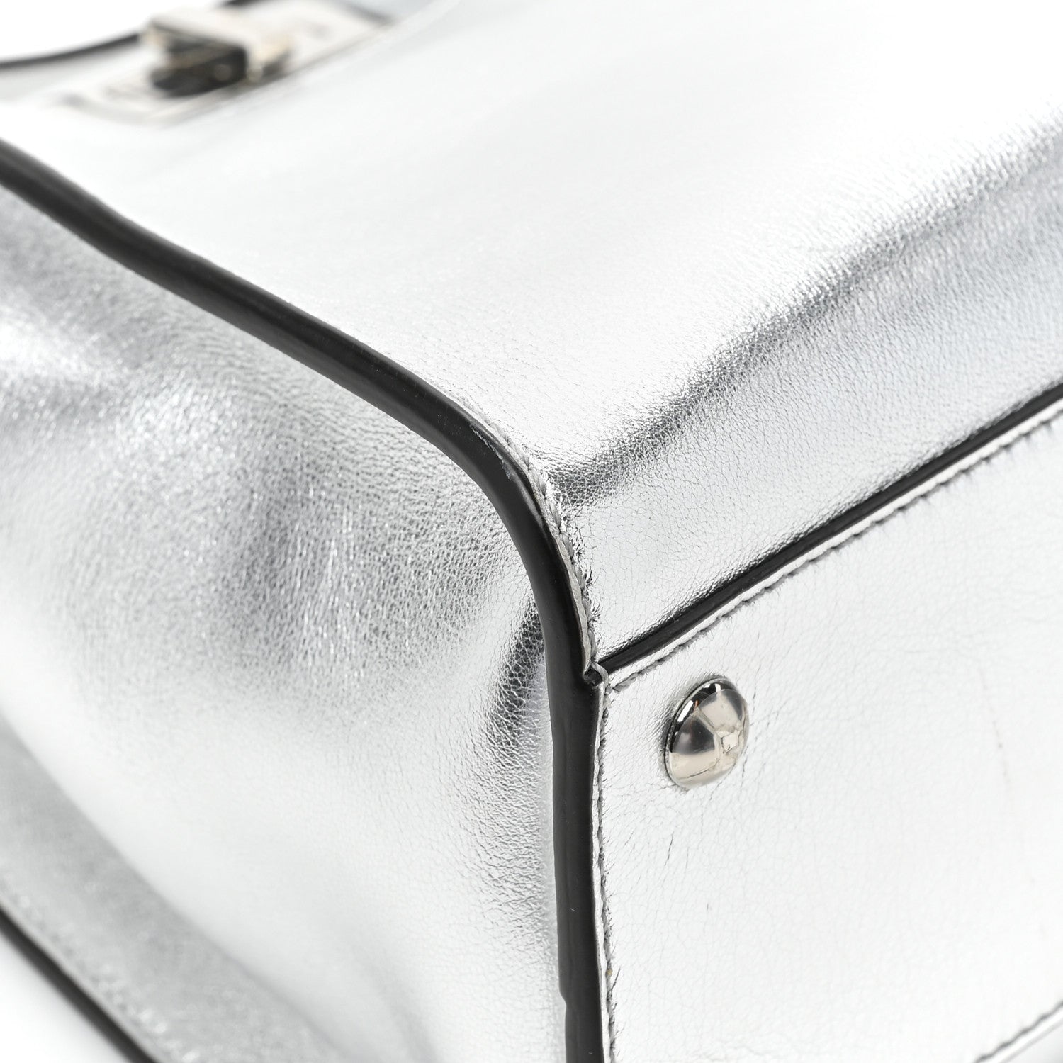 Fendi Vitello Catalan Mirror Medium Peekaboo Iconic Satchel Argento 14 of 14