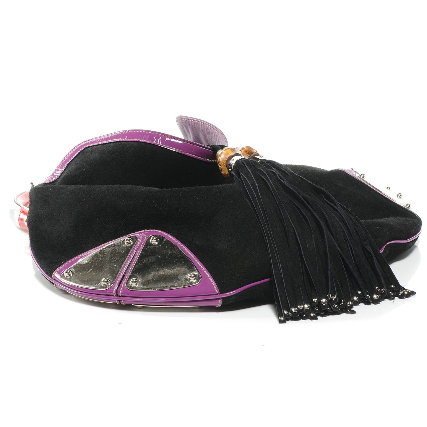 Suede Large Indy Top Handle Hobo Black Purple Red