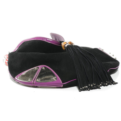 Gucci Suede Large Indy Top Handle Hobo Black Purple Red 4 of 7