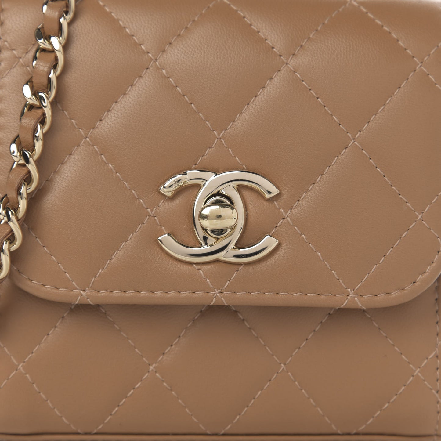 Lambskin Quilted Mini Trendy CC Chain Wallet Light Brown