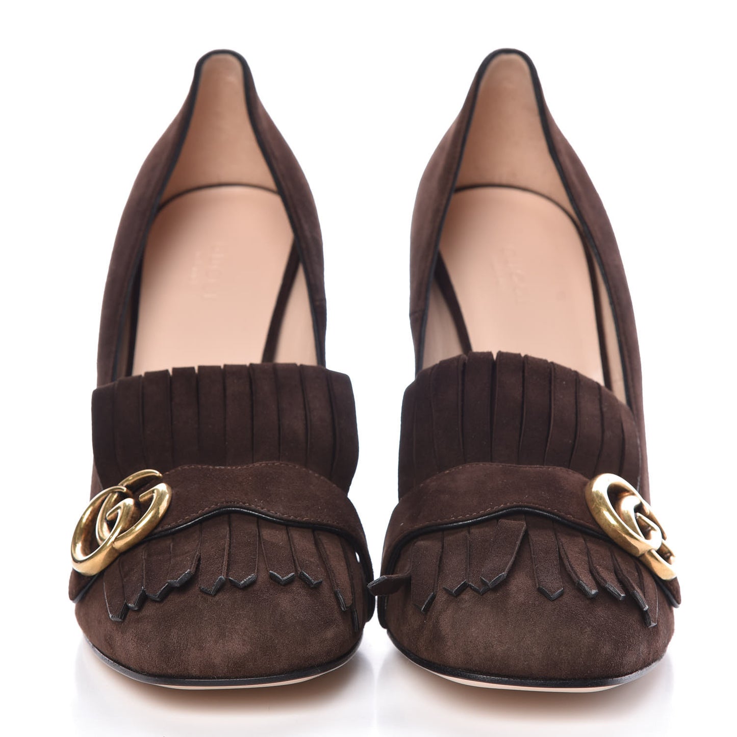 Kid Scamosciato GG Marmont Fringe 105mm Loafer Pumps 42 Cocoa